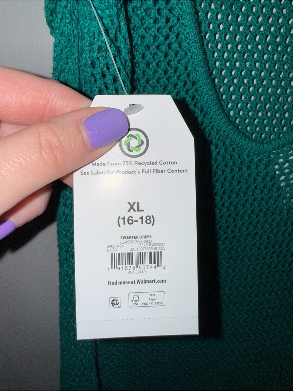 Time and Tru Women’s Emerald Green Crochet Swim Cover-Up Dress XL - Picture 5 of 6
